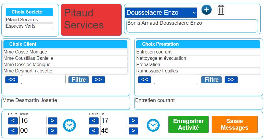 Saisie temps activités paysagiste